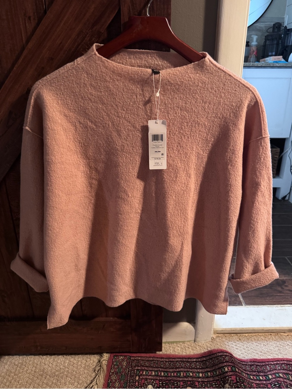Eileen Fisher Petite M blush pink lightweight boiled wool sweater
